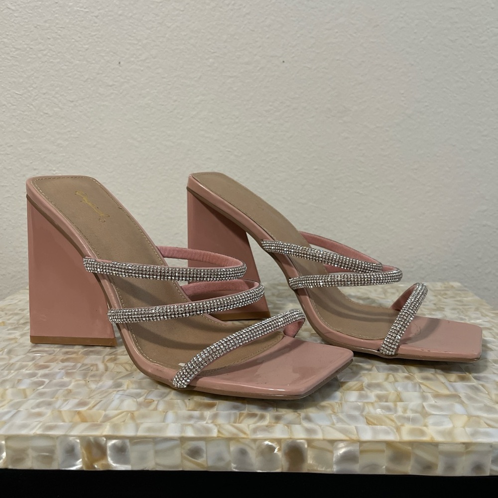 Qupid block heels. Light pink with silver studded straps. Worn once